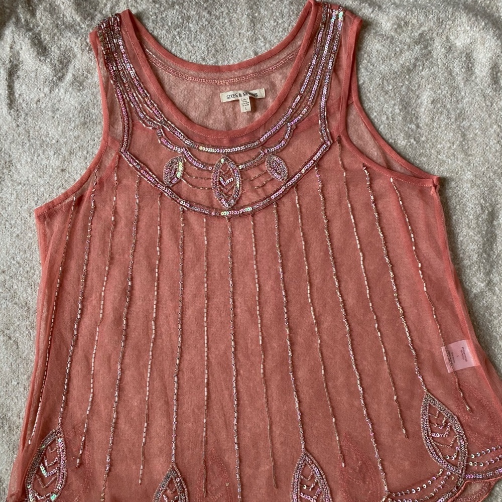 Womens Sixes & Sevens Embroidered Mesh Tank